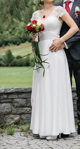 Brautkleid Bridal Gown A-Line Ivory Satin Spitze Lace Waistband XS 75E 1,64m - Bild 1 von 8