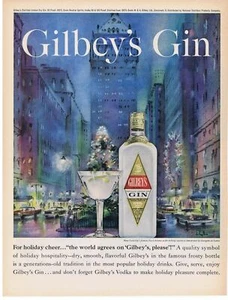 1960 New York City Park Avenue Kunstwerk Georgette de Lattre Gilbey's Gin Druck Anzeige - Bild 1 von 1
