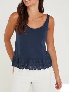 New With Tags Summer Navy Blue Broderie Hem Vest Top Size 18 Papaya Matalan - Picture 1 of 7