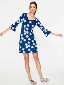 Boden Women's Miriam Blue White 3/4 Bell Sleeve Fit & Flare Floral Dress Size 14 - Picture 1 of 6