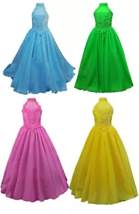 Yellow Ivory Fuchsia Pink Aqua Blue Green Pageant Girl Recital Formal Long Dress - Picture 1 of 18