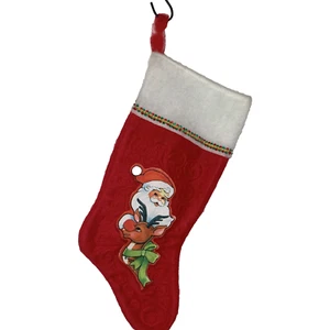 Rennoc Felt Christmas Stocking Red Santa Reindeer Rudolph 1982 White Cuff 15" - Picture 1 of 14