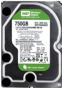 Hard Drive Western Digital WD7500AADS 750GB 5400RPM 32MB SATA II 3.5'' Inch - Picture 1 of 4