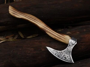 EDC Viking Axe lama in acciaio al carbonio Tomahawk ascia con fodero in pelle BL-3900 - Foto 1 di 22