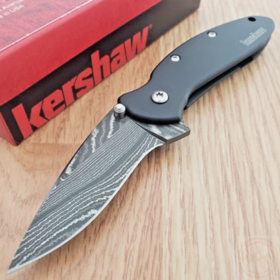 Kershaw Scallion Assisted Folding Knife 2½ Damascus Steel Blade Stainless Handle - Image 1 of 4