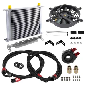 30 Row Universal AN8 Oil Cooler W/ Bracket +7" Electric Fan Kit + Filter Adapter - Picture 1 of 10