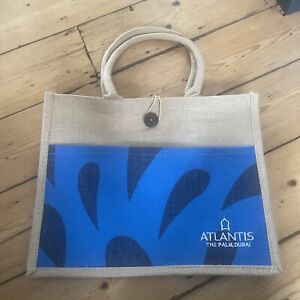 Atlantis The Palm Dubai Jute Tote Shoulder Beach Bag 3 Pockets Button Clasp NEW