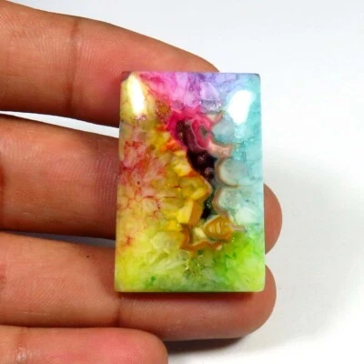 UNIQUE~ Solar Quartz Cabochon 32x22mm Baguette Multi Color Druzy Gemstone SO-459 - Image 1 of 3