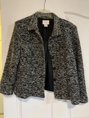 Ladies Vintage Black and White Knitted Toby Waist Blazer Size14 Petite - Image 1 of 4
