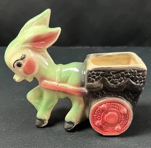Shawnee Pottery Company Pale Green Donkey with Black Cart Planter 1950s Vintage - Picture 1 of 10