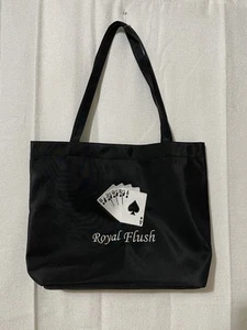 Black Embroidered Royal Flush Spades Tote Bag Nylon New 16x12x5 - Picture 1 of 7