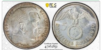 1939 A GERMANY 5 MARK SILVER COIN PCGS MS62 - Image 1 of 4