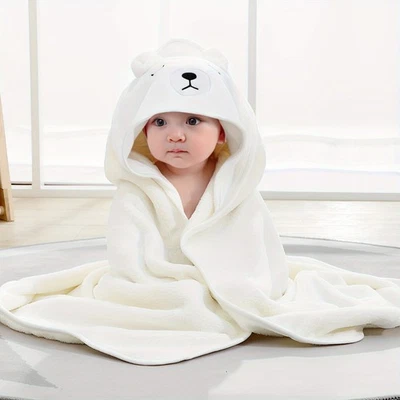 Toalha de banho com capuz para bebê, design de urso polar branco macio, 31,5 x 31,5 polegadas - Imagem 1 de 3