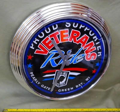 Reloj de Pared Contemporáneo Veterans Proud Support, 15" Diam, En Funcionamiento Foto 1 de 4