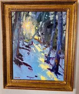Gregory Hull Abstract Oil on board painting, framed by artist "Winter Gleaming" - Imagen 1 de 4