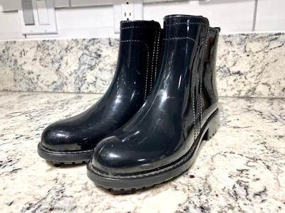 Botas de lluvia NICOLE MILLER New York para mujer talla 7 negras brillantes de goma usadas en excelente estado ☔️ Foto 1 de 4