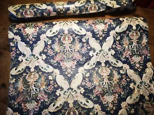 1 Roll Antique Wallpaper 19C Vintage Victorian Wallpaper ~ Flocked ~ Navy Blue - Picture 1 of 10