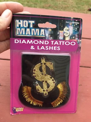 Lote de 8 proxenetas y azadas disfraz tatuaje dinero dólar pestañas doradas Hot Mama Foto 1 de 3