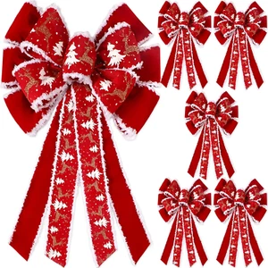 6 Pcs Extra Large Red Christmas Wreath Bows Outdoor Decorations 26 X 12" Giant C - Picture 1 of 6