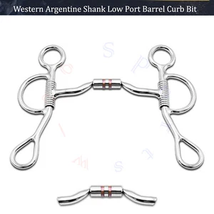 Western Argentine Shank Low Port Barrel Curb Bit - Horse Mouth Bit - All Sizes - Picture 1 of 3