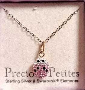 Precious Petites Girls Light Rose Swarovski Crystal Ladybug Pendant on 13" chain - Picture 1 of 3