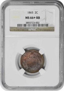 1865 Two Cent Piece MS66+RB NGC - Picture 1 of 4