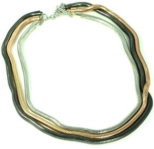 KENNETH JAY LANE-3 STRAND SNAKE CHAIN-GOLD,SILVER,GUNMETAL, VINTAGE - Picture 1 of 1