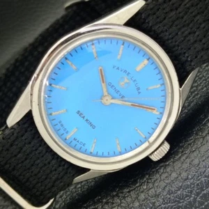 HAND-WINDING VINTAGE FAVRE LEUBA GENEVE SWISS MENS SKY BLUE DIAL WATCH a436418-c - Picture 1 of 10