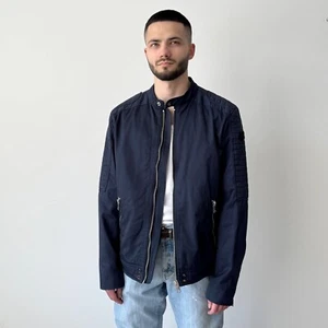 Men's Diesel J-Ride City Biker Jacket Navy Cotton / Nylon SIZE XXL (in fact ≈L) - Picture 1 of 8