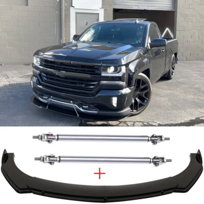 For Chevy Silverado 1500 Front Bumper Lip Splitter Spoiler Body Kit + Strut Rods Foto 1 de 4
