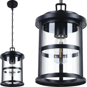 Outdoor Hanging Lantern, Clear Glass, Adjustable Chain for Porch, Patio, Garage - Picture 1 of 6