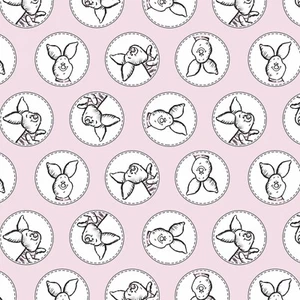 Disney Winnie The Pooh Collection Piglet Pink 100% Cotton Fabric by The Yard - Picture 1 of 1