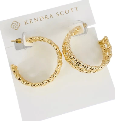 Auténticos pendientes de aro y cubierta antipolvo Kendra Scott NATALIE de aspecto tejido de ratán dorado Foto 1 de 4