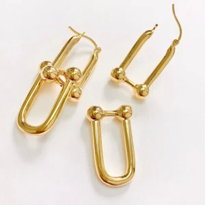 Authentic 18K Gold Earrings Tif any Hardware Horseshoe 100% Yellow Gold - Picture 1 of 4