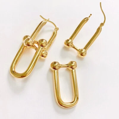 Authentic 18K Gold Earrings Tif any Hardware Horseshoe 100% Yellow Gold - Image 1 of 4