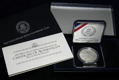 1992-W WHITE HOUSE 200th ANNIVERSARY COMMEMORATIVE PROOF SILVER DOLLAR IN OGP - Image 1 of 4