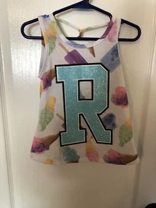 Justice Size 5 Tank Top Letter R Glitter & Ice Cream Cone Decorations - Picture 1 of 2