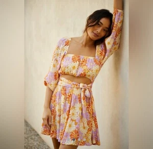 L * SPACE Rosarita Mini Dress Ballon Sleeves Flowered Print NWT WMN Size Small - Picture 1 of 15