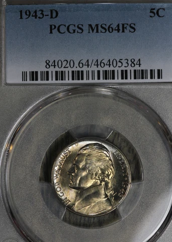 Beautiful Near GEM 1943-D Jefferson Nickel - PCGS MS64FS! Cover