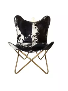 Indio Negro / Blanco Cuero Salón Chair-Genuine Cabra Pelo Silla de Piel PL2-153 - Imagen 1 de 6