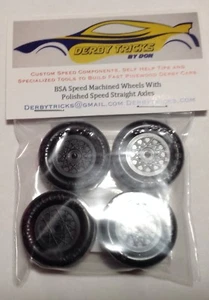 Pinewood Derby Lightly Lathed & polished Speed Wheels & axles ALL LEGAL BSA  - Picture 1 of 8