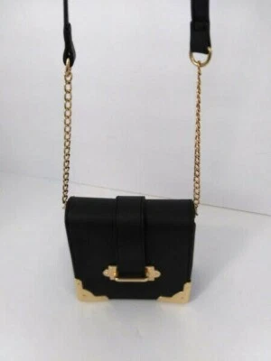 Olivia Miller Handbag Womens Clutch Purse Black Gold Tone Part Chain Strap - Image 1 of 4