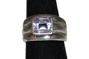 Vintage Emerald Cut Clear Crystal Sterling Silver Size 8 Ring 7.04 Grams - Picture 1 of 5