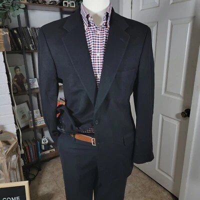 Abrigo Blazer Deportivo Para Hombre Tom James Dos Botones Negro Suave Cachemira Talla 43R Foto 1 de 4