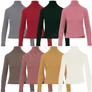 Women's Ladies Stretch Knit Long Sleeve Turtleneck Sweater Pullover - Picture 1 of 12