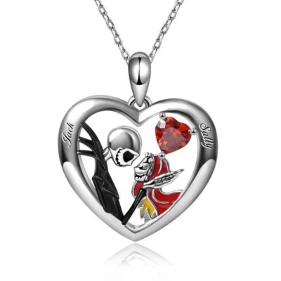 925 Placcato Argento Love You Coppia Teschio Cuore Lucente Famiglia e Collana - Immagine 1 di 4
