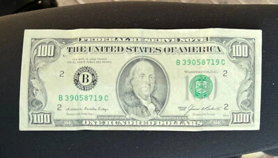 Vintage US $100-dollar bill, New York, series 1985, B39058719C, nice crisp! - Image 1 of 4
