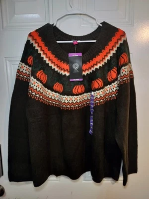 Suéter Vince Camuto XXL Pumpkin Fair Isle marrón para mujer nuevo con etiquetas Foto 1 de 4