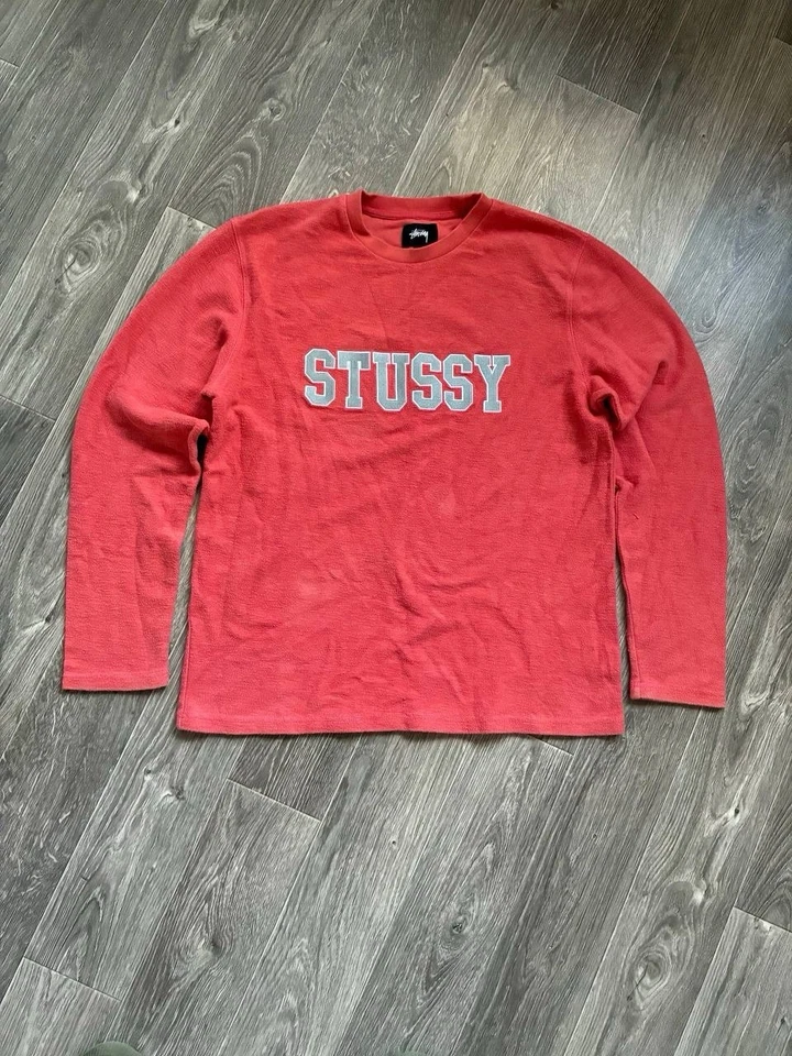 Streetwear Stussy Sudadera Pullover Y2K Logo Grande Cuello Redondo Rosa Jersey S Foto 1 de 4