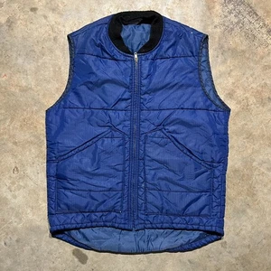 Vintage 70s Key Imperial Blue Quilted Workwear Talon Vest 1970s True Vintage - Picture 1 of 5